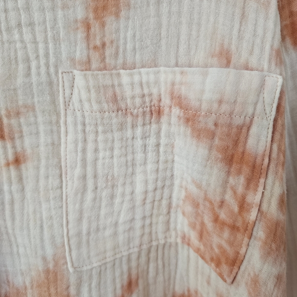 Cotton Tie-Dye Button-Down Shirt in Orange and Cream - Picture 4 of 6